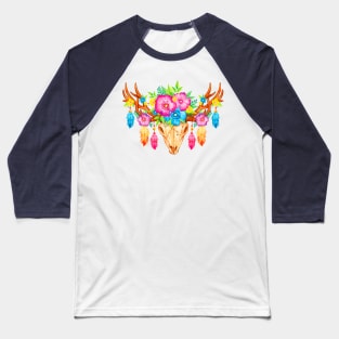 Feathers and Flowers Boho Skull Baseball T-Shirt